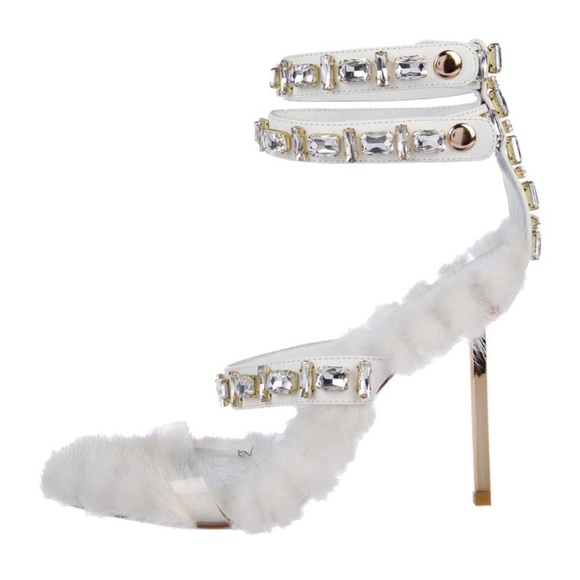 IAMJENNIFERLE Minki Heels, Size 39. White mink heels. Gold bling detail. - Picture 2 of 9
